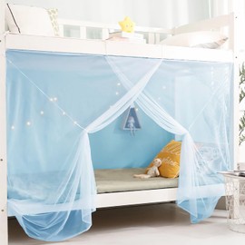 Eimilaly 8 Corner Bed Canopy Curtains for Girls Boys Bed Decor, Bed Canopy for Dormitory, Loft Bed, 1-1.8 m Bed or Outdoor Camping, Suitable for 1 m Bed/Single Door, Blue