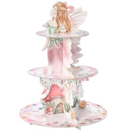 Honeydak 3 Tier Fairy Party Cupcake Stand Decorations Fairy Theme Cupcake Holder Decorations Wing Ballet Dancer Dessert Tower for Kids Party Birthday Supplies