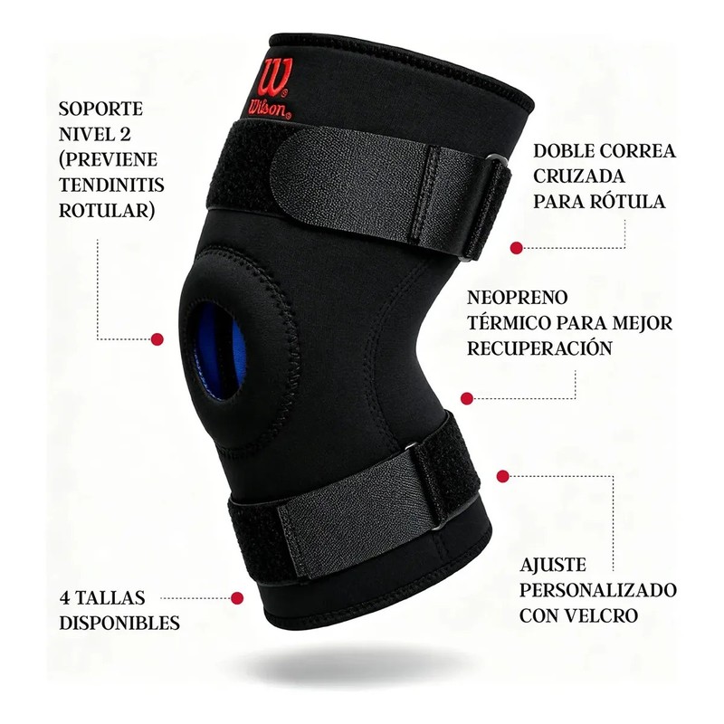 Rodillera Wilson AW203 Soporte Ajustable Rodilla Rótula Correas Neopreno Unisex