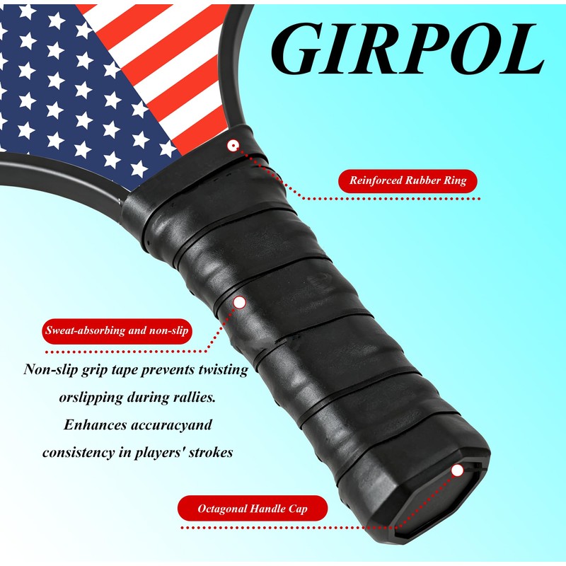 USA flagT300 Carbon Fiber Pickleball Paddle,16mm PP Honeycomb Core,Soft Feel