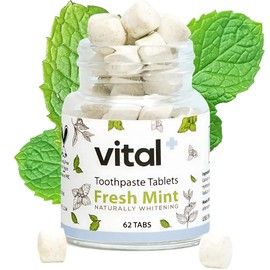 Vital Toothpaste Tabs with Nano-Hydroxyapatite | Naturally Whitens + Remineralizes Teeth | Fluoride & Plastic Free | Combats Sensitivity | Travel & Eco Friendly | Fresh Mint | 62 Tablets (1 Month)