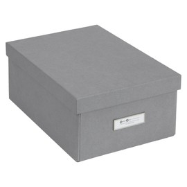 Bigso Karin Collapsible Storage Box - Photo Storage Box with Labelframe for Easy Identification - Simple Assembly without Tools - Decorative Storage Boxes with Lids - 8.9in x 12.4in x 5.4in - Gray
