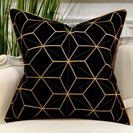 Avigers 20 x 20 Inches Black Gold Plaid Cushion Case Luxury European Throw Pillow Cover Decorative Pillow for Couch Living Room Bedroom Car