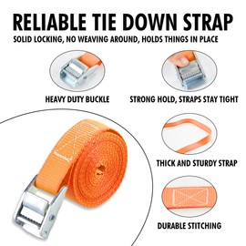 Cartman 1" x 12'Lashing Straps Cargo Tie-Down Strap Up to 600lbs, 10pk in Carry Bag, Orange