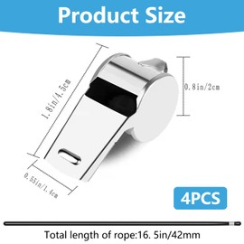 4 Pieces Stainless Steel Whistle Emergency Survival Whistle, Sports Whistle, Referee Whistle, Stainless Steel Referee Whistle, Perfect for Referees, Coaches, Police, Outdoor Sports