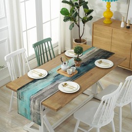 Teal Table Runner Linen Table Runner Thicken Turquoise Blue and Grey Decorative Cloth for Coffee Table, Holiday Parties, Wedding, Events Dinner, Home Decor 33 cm x 183 cm