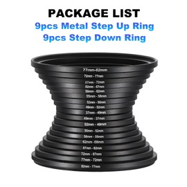 PATIKIL 9pcs Step Up Ring, 9pcs Step Down Ring, Camera Lens Filter Adapter Ring Aluminum Filter Ring Adapter Set for Camera Lens Hood, 72-77MM, 77-82MM