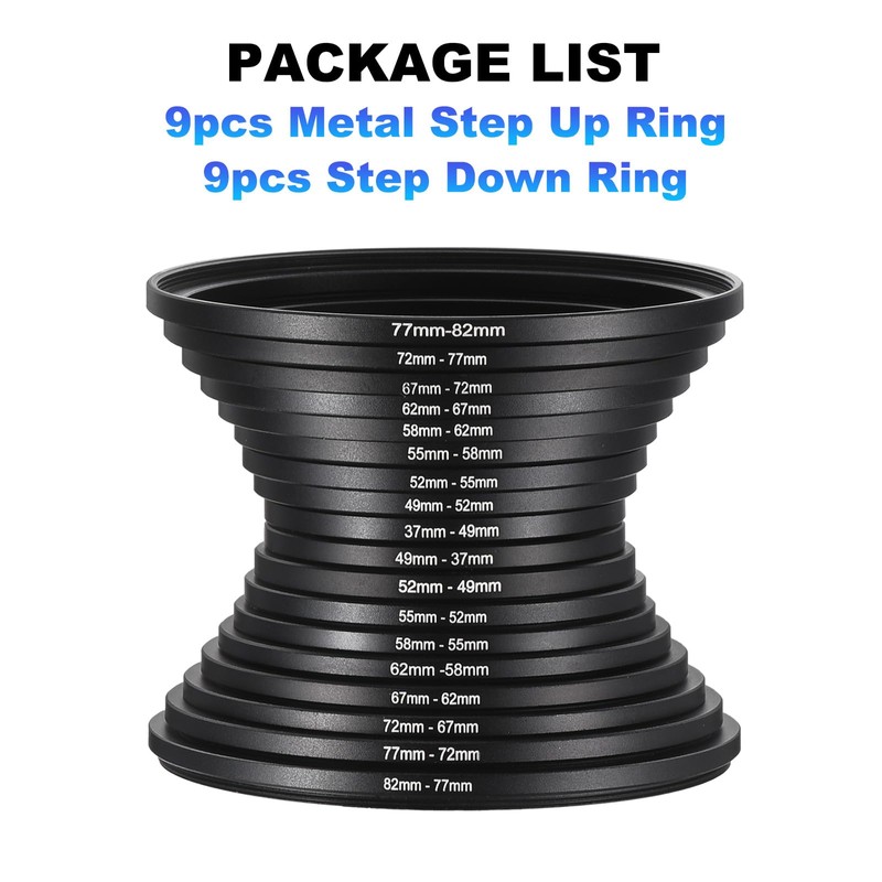 PATIKIL 9pcs Step Up Ring, 9pcs Step Down Ring, Camera