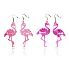 2 Pairs Flamingo Earrings for Women Hot Pink Glitter Flamingo Dangle Earrings Acrylic Animal Earrings Dangling Lightweight Fashion Dainty Flamingo Dress Women