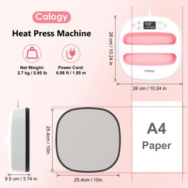 Calogy Heat Press Machine for T-Shirts 10"X10", Portable Heat Press Fast Up to 410℉(210 ºC), Precise Temp Control, 15 Mins Auto Off for Bag, Pillows, Sublimation Vinly Transfer(White Pink, 10 x 10 In)