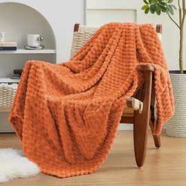 EXQ Home Fleece Throw Blanket for Couch or Bed - 3D Imitation Turtle Shell Jacquard Decorative Blankets - Cozy Soft Fuzzy Flannel Blanket Suitable for All Seasons(50"×60",Orange)