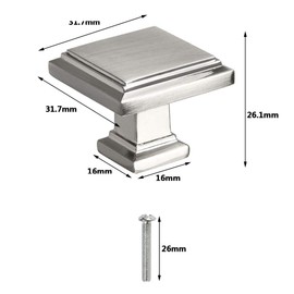FOCCTS 5 Pack Cabinet Knobs Brushed Nickel, Kitchen Cabinet Hardware Square Knobs, Stainless Steel Cabinet Knobs for Dresser Drawers, 1-1/4 inch