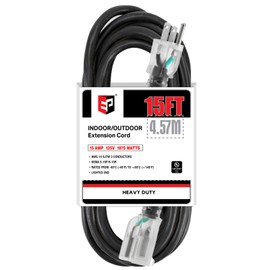EP 15Ft 14/3 Lighted Outdoor Extension Cord - 14 Gauge 3 Prong SJTW Heavy Duty Black Extension Cable with 3 Prong Grounded Plug for Safety,Great for Garden and Major Appliances,UL Listed