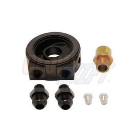 GlowShift Oil Cooler Sandwich Plate Thread Adapter - 20mm x 1.5 Thread - Install Oil Pressure & Temperature Sensors - Includes O-Ring, Port Plugs & Oil Feed/Return Line Fittings