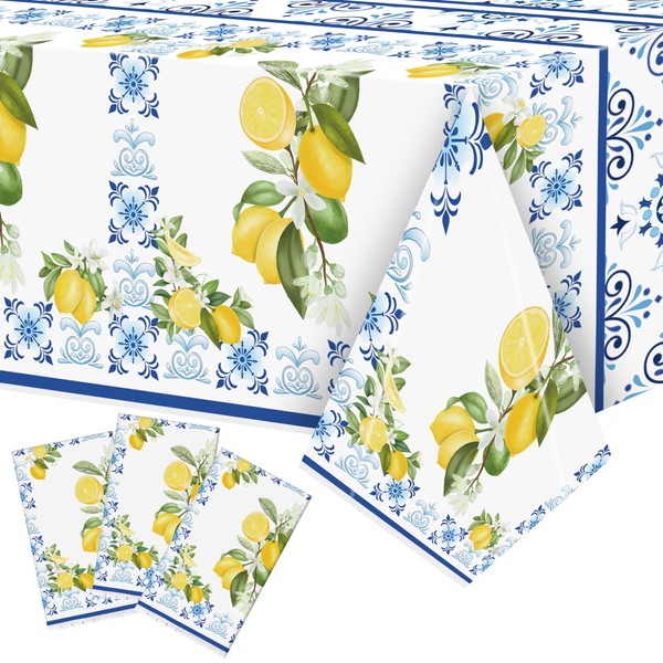 BkeeCten 3-Pack Capri Lemon Table Cover Party Decoration Mediterranean Lemon