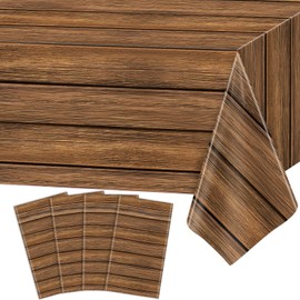 HCJDI 4 Pack Wood Grain Tablecloth Rustic Wood Table Covers Rectangle Brown Table Decoration Vintage Farmhouse Tablecloths for Cowboy Western Barn Birthday Baby Shower Party Supplies 51 x 86 Inch (4)