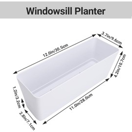 GREANER 12x3.8 Inch Herb Planters, 6 Pack White Rectangle Window Boxes with Tray, Indoor Succulent Cactus Mint Plastic Pot with Saucer for Windowsill, Balcony, Office, Outdoor Garden