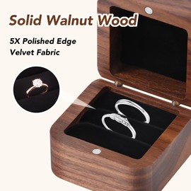 TYSM-CC Walnussholz Ringbox mit Samtinnenfutter – Elegantes Aufbewahrungsbox für Verlobungsringe, Eheringe & Schmuckstücke | Geschenk für Heiratsantrag, Hochzeit & Jahrestag (5,5x5,5x3,8 cm)