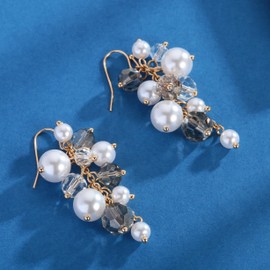 LILIE&WHITE Earrings for Women Pearl Cluster Drop Earrings - Gold-Tone Dangle Earrings with Elegant Faux Pearls and Crystal Beads for Any Occasion