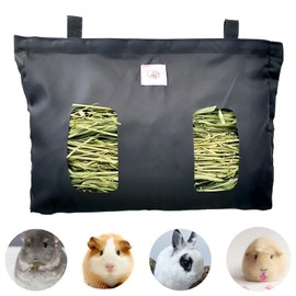 Rabbit Hay Bag, Rabbit Feeding Station Hay Bags, Guinea Pig Hay Bag, Hanging Feeding Bag for Small Animals, for Rabbits/Guinea Pigs/Chinchilla (Black)
