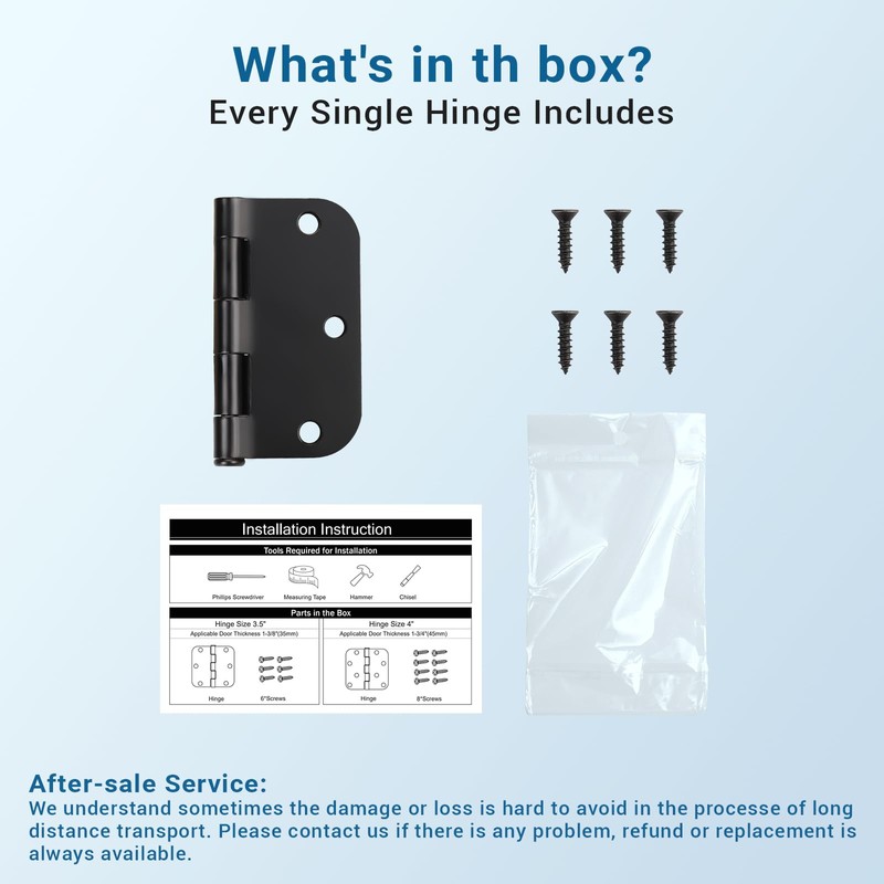 KNOBWELL 30 Pack of Door Hinges Matte Black - 3.5"
