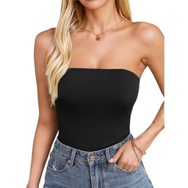 SOLY HUX Women's Solid Tube Crop Top Sleeveless Strapless Bandeau Y2k Tops Plain Black Tall M