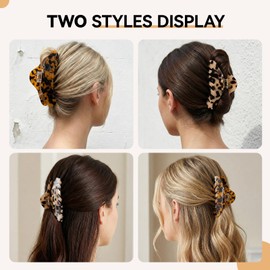 2 Pack Large Claw Clips for Thick Hair, Tortoise Shell Claw Clip for Women, Non-Slip Big Hair Clips, Leopard Print Tortoise Claw Clip, Strong Hold Big Claw Clips for Thin Hair