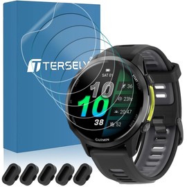 [5+5 Pack] T Tersely Screen Protector for Garmin Forerunner 570 (42MM 2025), with Anti-dust Plugs 5Pcs Premium TPU Soft Flex Full Coverage Anti-Scratch HD Clear Screen Protector Film Guard