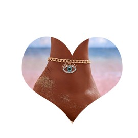 Yienate Boho Evil Eye Anklet Bracelet Gold Cuban Chain Devil Eye Pendant Ankle Chain Minimalist Hawaiian Beach Rhinestone Eye Foot Chain Summer Anklet Jewelry for Women and Girls