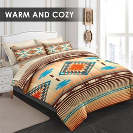 Pamnest Comforter Set Full Size, Southwest Western Geometric 7 Pcs Bedding for Kids and Adults, Mexico Stripe Turquoise Bed Sheet Sets with Fitted Sheet 2 Pillowcases & 2 Shams