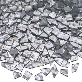 LITMIND - Azulejos de mosaico de vidrio irregular plateado de 1 libra con respaldo blanco, ideal para manualidades de mosaico, rompecabezas y proyectos de arte