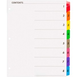 S.P. Richards Company Index Dividers with Table of Contents, 1-8, 8 Tabs-Sheet Multi (SPR21901)