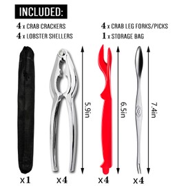 13 Pieces Crab Leg Crackers Set Including 4 Nut Crackers, 4 Lobster Shell Forks, 4 Stainless Steel Forks and 1 Portable Bag, Crab Crackers and Tools, Dishwasher Safe