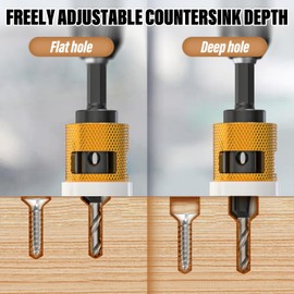 QCDENG 5Pcs Yellow Countersink Drill Bit Set with Adjustable Bit Depth Stop, 6542# High Speed Steel Center Tapered Head Drill 1/8" 9/64" 5/32" Drill+3/8" 82° Counter-Bore, 1/4" Hex Shank