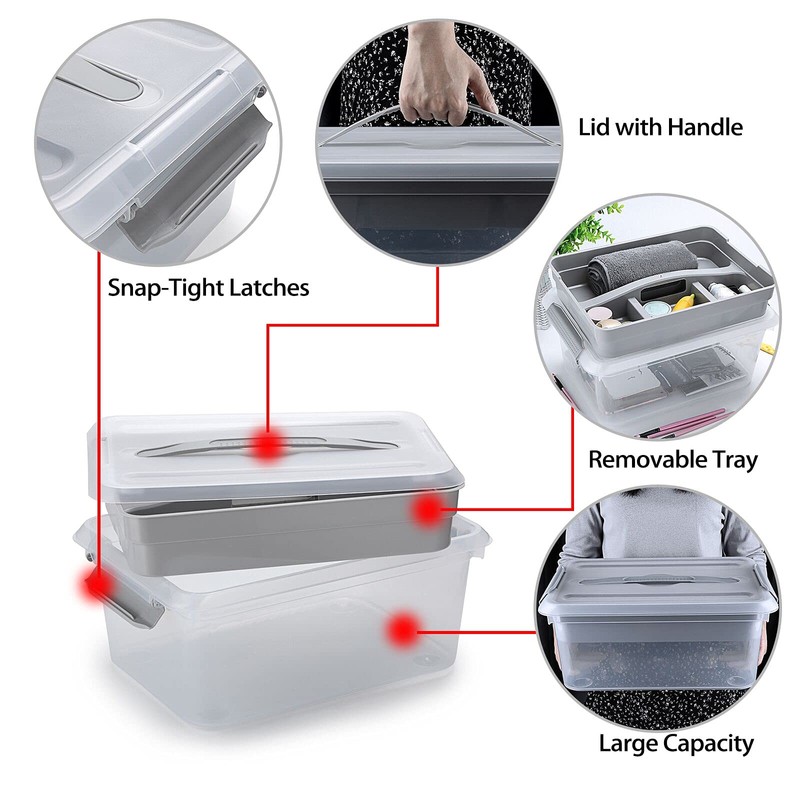 BTSKY Stack & Carry Box, Clear Plastic Storage Container Stackable