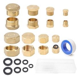 DYMHQ Brass Hexagonal Threaded Plug Set, 1/8 Inch 1/4 Inch 3/8 Inch 1/2 Inch Male and Female 8 Pieces with Rubber Seals and Plumbing Tape Storage Case