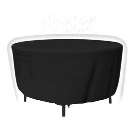 Patio Furniture Covers, Heavy Duty Round Patio Table Cover (84D x 28H Inch) Outdoor Dining & Coffee Table Cover for Veranda, Lawn, Table, Chair-Waterproof & Weather Resistant, Anti UV - Black