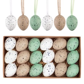 Valery Madelyn 18 Easter Eggs for Hanging Easter Decoration, 4 cm Natural Artificial Mini Easter Eggs for Easter Decoration, Green Brown Ornament for Easter Baskets, Spring Decoration, Easter Gifts
