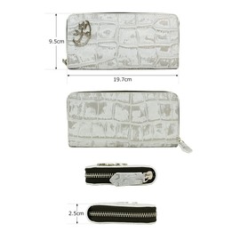Castelbajac 023623 Men's Long Wallet, Round Zipper, Genuine Leather, Cowhide Leather, Metal Foil, Vintage Style, 【31】White