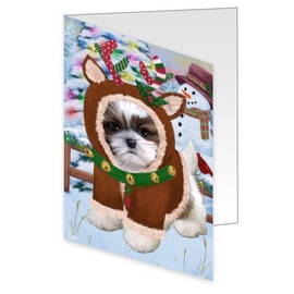 Christmas Gingerbread House Candyfest Shih Tzu Dog Greeting Cards - Adorable Pets Invitation Cards with Envelopes - Pet Artwork Christmas Greeting Cards GCD71225 (10 Greeting Cards)