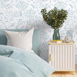 Heroad Brand Floral Peel and Stick Wallpaper 393"x17.3" Light Blue Wallpaper Boho Peel and Stick Wallpaper Floral Contact Paper Leaf Removable Wallpaper Self Adhesive for Cabinets Shelf Liner Vinyl
