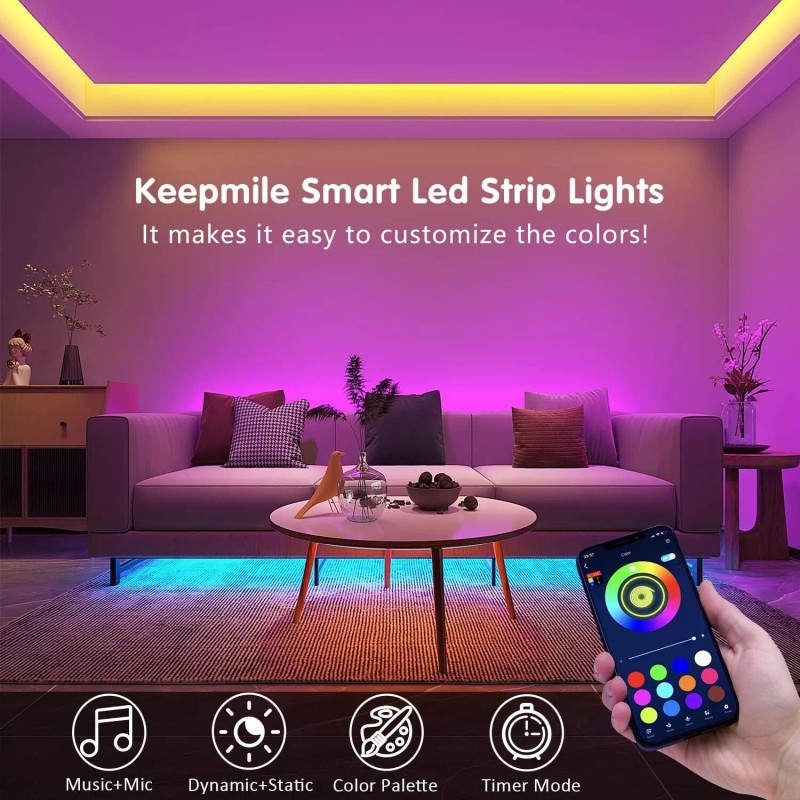 Keepsmile 100ft Led Strip Lights (2 Rolls of 50ft) Bluetooth