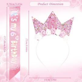 Qwrqwr Birthday Decorations for Girls Pink Headband and Glitter Sash Set Party Supplies Girl Ideas Gift (6th, Pink, One Size)