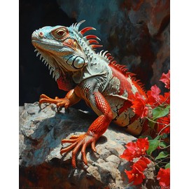 VNUIEHG Paint by Number, Sunbathing Iguana on a Rock, Adult Crafts Adults' Paint-by-Number Kits, Room Decor Gift for Birthday Festival (16x20 inch, No Frame)