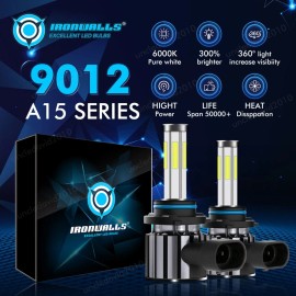 IRONWALLS 6-sides 9012 HIR2 LED Headlight Bulbs High Low Beam Super Bright 6000K 1800000LM
