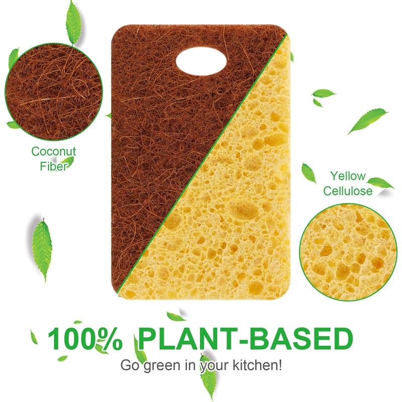 Biodegradable Natural Kitchen Sponge Eco Scratch Free Compostable Cellulose Sisal
