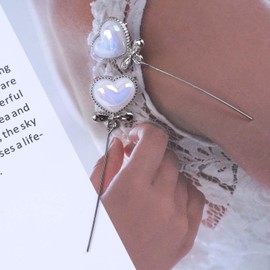 Atentuyi Opal Heart Earrings Silver Long Chain Earrings Long Drop Earrings Crystal Heart Stud Earrings Heart Moonstone Earrings Chain Tassel Earrings Jewellery for Women and Girls