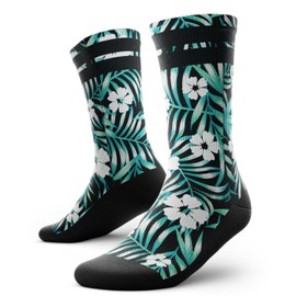 Outway Novelty Crew Socks for Men & Women, Breathable Comfort, Moisture-Wicking Athletic Calf Sock with Arch Support, Durable Polyester & Spandex Blend, Colorful, Tropical Vibes, Evergreen, M-L