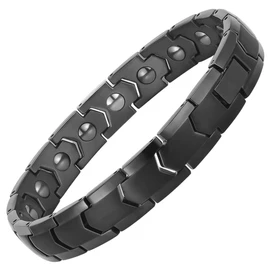 PUJANE Magnetic Bracelets for Men Women, 316L Stainless Steel Clasp Bracelet with Hematite Magnets, Germanium Energy Magnetic Jewelry Gift with Adjustment Tool (Black)