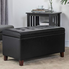 Joveco Storage Ottoman Bench Faux-Leather Rectangular Tufted Ottomans (Rectangular Black)